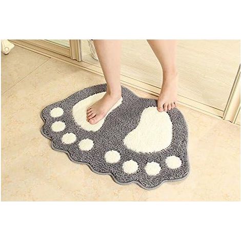 Tapis antidérapant et absorbant pour salle de bain,motif grands pieds,Polyester,Gris,48 x 67 cm GROOFOO (1/4)