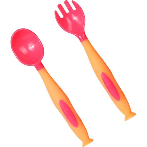 Baby-Gabel-Löffel-Set mit kurzen Griffen, weiches PP-Besteck für Kleinkinder, gelb (1/5)