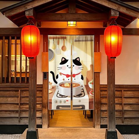 Rideau de porte motif chat chef, style mignon dessin animé, séparateur de pièce pliable pour cuisine, fenêtre, salon, 150 x 85 cm (1/5)