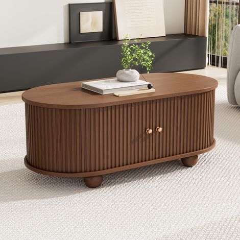 Mesa de centro 100x50x40 cm nogal en MDF con almacenamiento y puertas correderas (1/5)