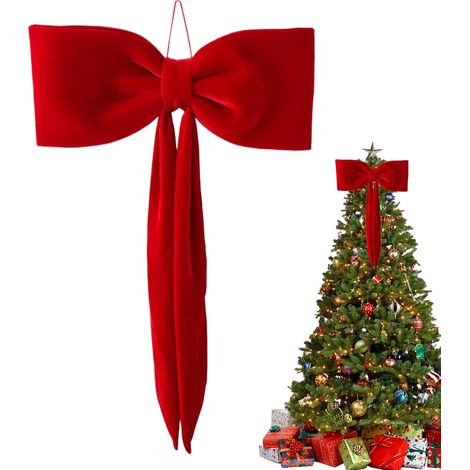 Tree Topper - Décor de Ferme en Velours Rustique, Grand Arc pour Noël, conception de nœud en velours élégant, décoration de vacances réutilisable, topper d'arbre de Noël, pour extérieur inté (1/5)