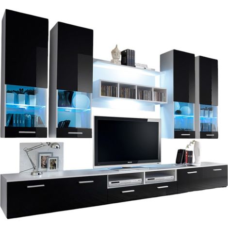 Composición de muebles de TV diseño colección SAGA. Colores blanco y negro