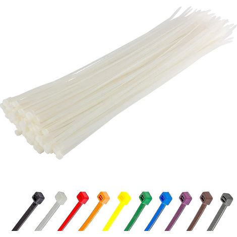 Lange, robuste silberne Kabelbinder, 370 mm x 4,8 mm, 100er-Packung, aus hochwertigem Nylon, Reißverschluss 370 mm x 7,6 mm, weiß (1/5)