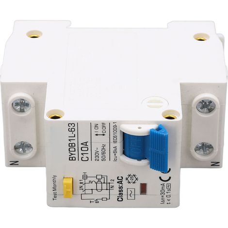 Disjoncteur différentiel BAOYI BYDB1L-63 C10A 230V 10A, protection contre les courants de fuite à la terre (30 mA), disjoncteur miniature 1P+N, montage sur rail DIN (1/5)