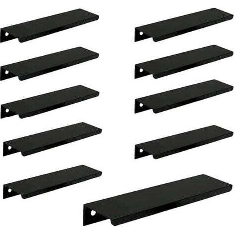 (10 pièces, noir) Poignée de porte longue invisible pour armoire, 150 mm de long, poignée de bord noire sans perforation (1/5)
