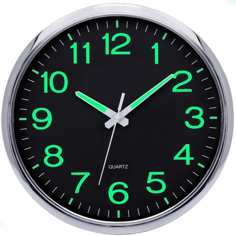 30 cm (12 Zoll) große, leuchtende Wanduhr, geräuschlos, mit geräuschlosem Uhrwerk – silberfarben (1/5)