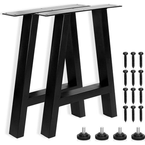 Pieds de table, lot de 2, robustes et supportant une charge importante, style industriel noir mat, adaptés à la fabrication de bancs, tables basses, etc., en métal. (1/5)