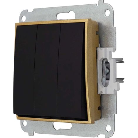 Interrupteur triple sans cadre Karlik Mini, noir mat/or (1/4)