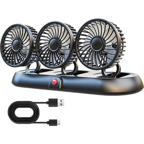Ventilateur voiture 12V – 3 têtes – 3 vitesses – Rotation 360° – Noir – Camion, bateau (1/5)