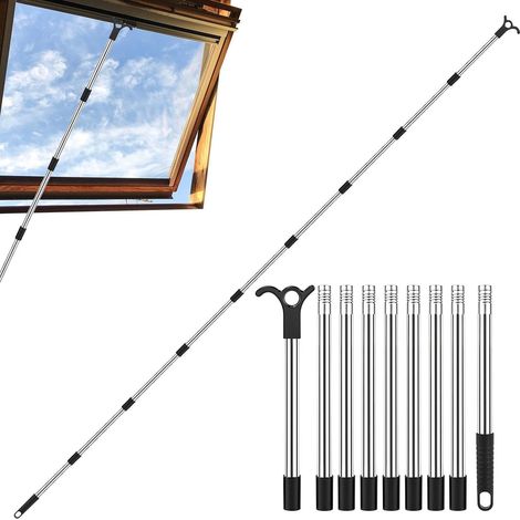 3.6m Perche d'ouverture de fenêtre de toit, tige réglable en acier inoxydable Perche d'ouverture de fenêtre de toit haute pour maison, grenier, personnes âgées, femmes (1/5)