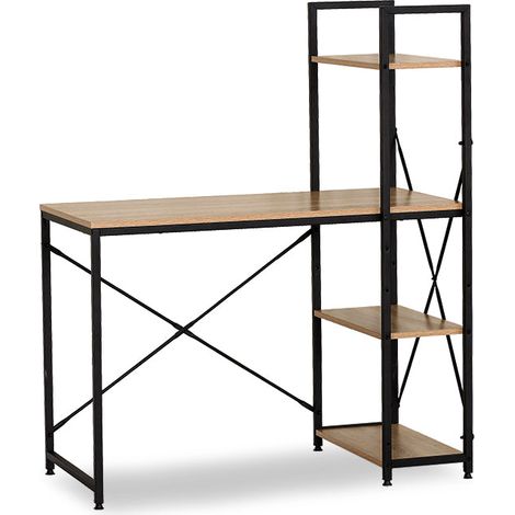 Mesa de Escritorio con Estanteria Industrial Nancy 122cm, Roble y Negro (1/4)
