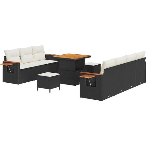 Garden Sofa Set with Cushion 13 pcs Black and Cream Poly Rattan vidaXL (1/5)
