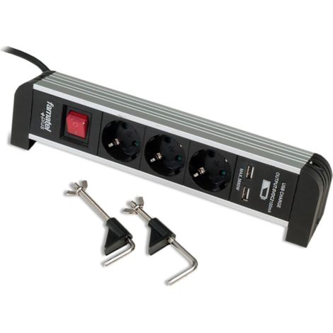 MULTIPRISE 3 PRISES + 2 USB ALUMINIUM (1/2)