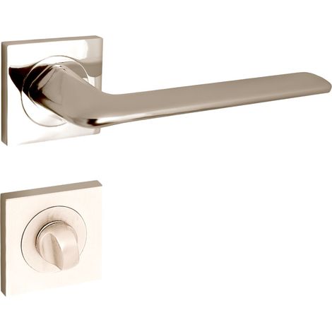 domino Türgriff Drückergarnitur WC - Badezimmer Set mit quadratischen Rosetten für Badezimmertüren Set WC - Rosetten-Garnitur Türbeschläge aus Aluminium Nickel ROMBO-QR M9 (1/5)