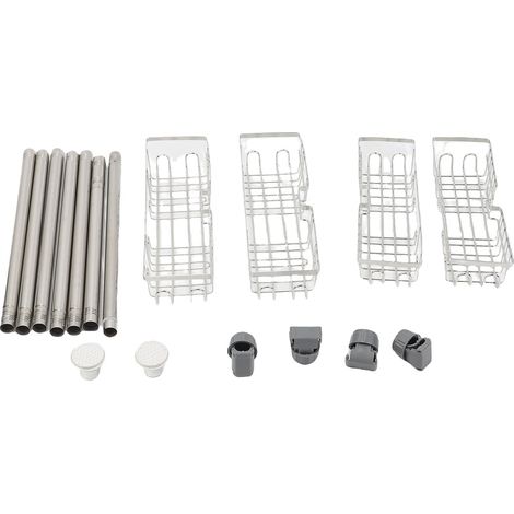 Étagère douche coin 4 niveaux poteau tension réglable – Organisateur salle bain étagères inox baignoire évier argent (1/4)