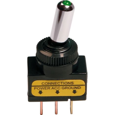 Interruttore a leva tipo Racing, in alluminio con spia a Led -  12/24V - Verde -   20A (1/3)