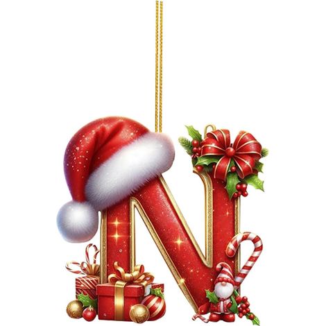 26 adornos de letras para árbol de Navidad, adornos colgantes de letras para decoración navideña (N) (1/5)