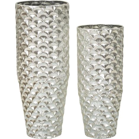 Dmora - Set mit 2 Vasen Premezzo, Dekorationszubehör, Amphoren, Einrichtungszubehör, 37x37 h92 cm, Silber