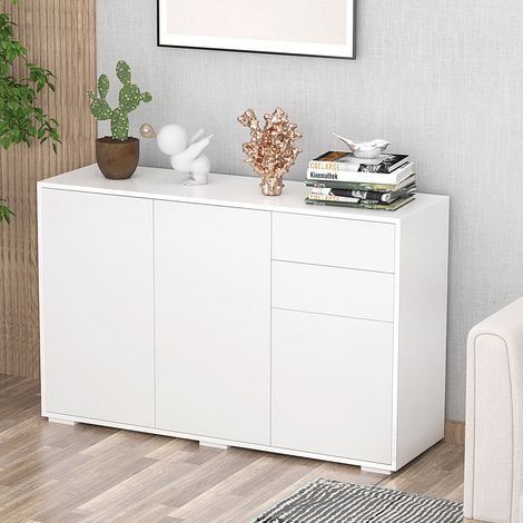 Credenza 117x36x74 cm bianca in MDF con 2 cassetti, 3 ante e ripiani regolabili