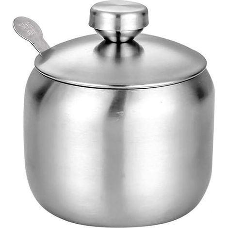 Sucrier en acier inoxydable 304, pot à épices rond argenté 250 ml (1/5)