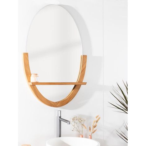 Miroir Anita de salle de bain ovale en teck massif (1/5)