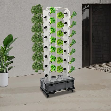 Tour de culture hydroponique sur pied à 56 trous, Kit de Culture Hydroponique avec Roues, Systèmes de jardin hydroponiques pour Cultivation Hydroponique de Légumes sur Les Balcons Halls and Yards
