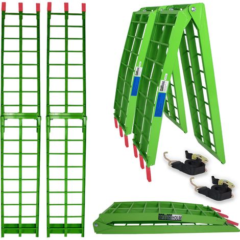 TRUTZHOLM 2x Auffahrrampe klappbar 180 cm Traglast 680 kg Alu grün geriffelte Einzelstäbe Verladerampe (1/5)