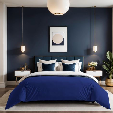 Housse de Couette Double 200 x 200 cm Bleu foncé 100% Coton 155 Fils Fermeture à Boutons Lavable en Machine à 30 °C Parure de lit élégante et Confortable (1/5)