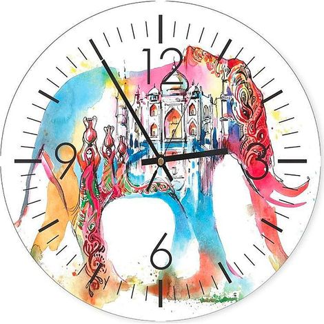 Horloge Murale Décorative Éléphant Taj Mahal Colorée - 40 x 40 cm