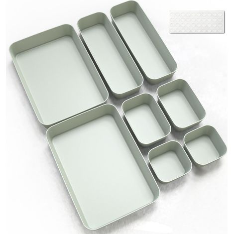 Lot de 8 organisateurs de tiroirs en plastique avec tapis en silicone (vert) (1/5)