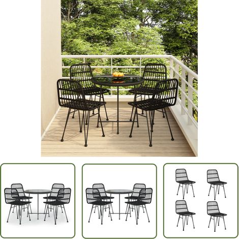 The Living Store 5-tlg. Garten-Essgruppe Schwarz Poly Rattan - Gartensessel - Gartentisch - Gartenmöbelset - Outdoor Möbel - Rattan Gartenmöbel (1/5)