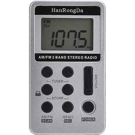 Radio portable HanRongDa Mini Radio AM/FM stéréo double bande avec écran LCD, écouteurs et batterie rechargeable B (1/5)