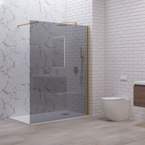 Doccia walk in 80 cm vetro fumè e profilo oro spazzolato  KW-100GF kamalu