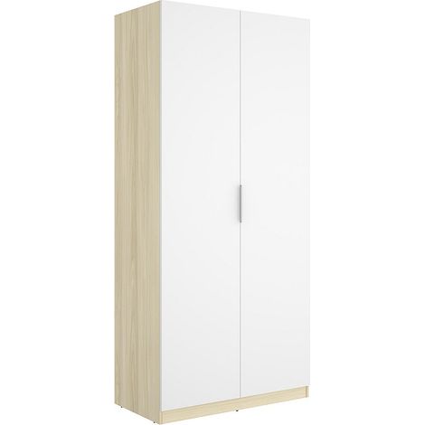 Armoire 2 portes – L91 cm – Blanc et naturel clair - KALONY (1/4)