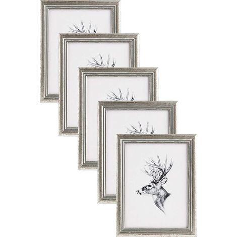 WOLTU 5x Cadre Photo, 30x40cm, Cadre en Bois et Verre, Argent (1/4)