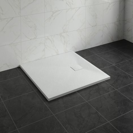 NRG 900 x 900mm SMC White Square Slate Effect Bathroom Shower Tray (1/5)
