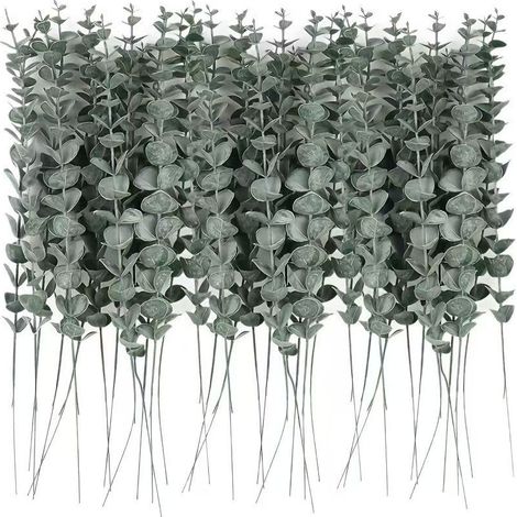 Branches et feuilles d'eucalyptus vert artificiel, adaptées à la maison, au bureau ou aux bouquets, 36 pièces. (1/5)