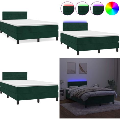 Sommier à lattes de lit avec matelas LED vert foncé 120x190 cm - Lit Plateforme - Lit Design - Lit Velours - Lit Avec Éclairage Led - Sommier Tapissier - Home & Living (1/5)