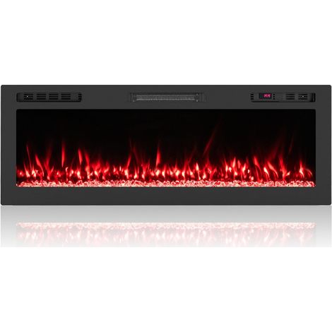 Chimenea eléctrica de pared 91,4 x 10 x 46 cm calefacción 750W/1500W ambiente personalizable diseño moderno en metal negro 200017355