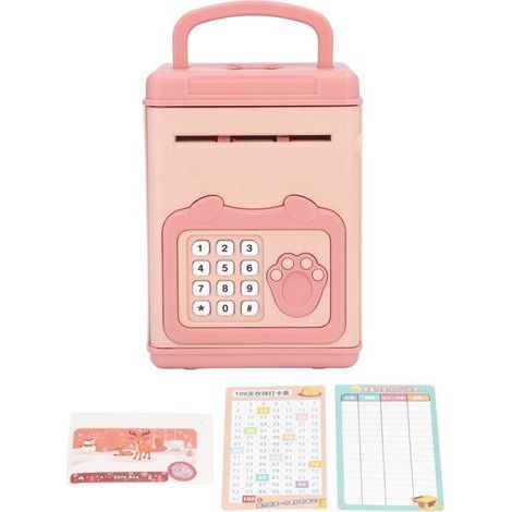 Coffre-fort électronique ATM pour enfants avec empreinte digitale, mot de passe et musique, rose