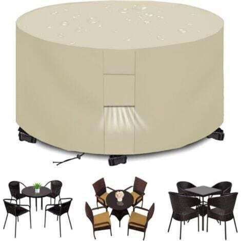 Housses pour Mobilier de Jardin Exterieur Imperméable Housse Table de Jardin Protection avec Grilles D'aération Housse Salon de Jardin 420D Rond Bache Table Anti-UV Beige (188x84cm) (1/4)