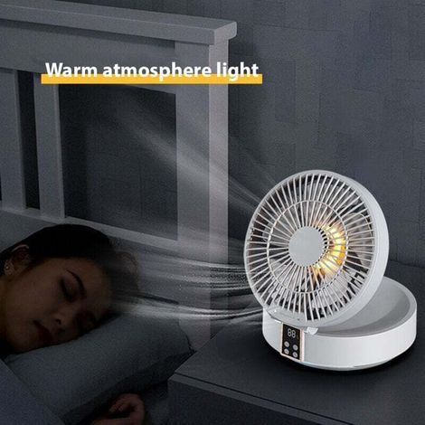 Wiederaufladbarer Wandventilator – Automatische Oszillation + Fernbedienung – 3 Geschwindigkeitsstufen & Umgebungslicht – Leise, ideal für Schlafzimmer/Büro (1/5)