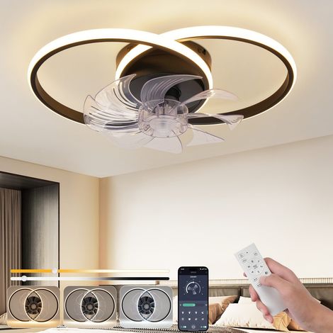 Ventilateur de plafond avec lumière, télécommande/app, plafonnier LED à intensité variable avec ventilateur, 3 températures de couleur, 6 vitesses