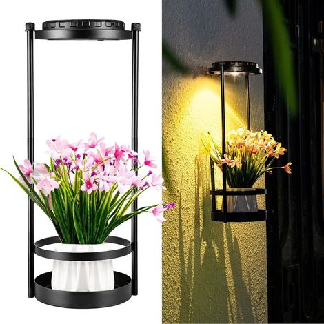 Lampes solaires pour support de plantes d'extérieur, applique murale solaire extérieure, en métal étanche IP65, lampes murales pour extérieur, support mural, véranda, terrasse et cour (1/5)