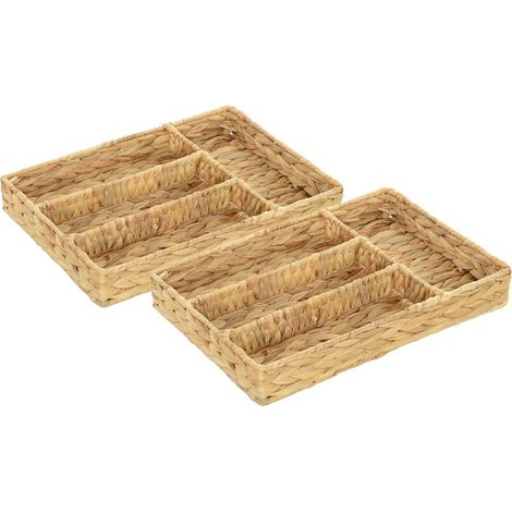 Lot de 2 paniers de rangement, paniers tressés en jacinthe d'eau, pour rangement et organisation, pour salon, cuisine, chambre à coucher, 36 x 26 x 5 cm, bois naturel (1/5)