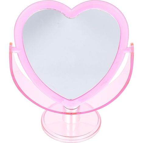 Miroir de maquillage de bureau double face en forme de cœur avec base, miroir cosmétique rose vintage pour coiffeuse et table de toilette (1/5)