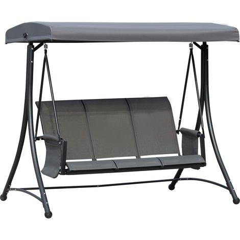 Dondolo 3 Posti da Giardino 196x128x172 cm in Metallo e Textilene Grigio Scuro (1/5)