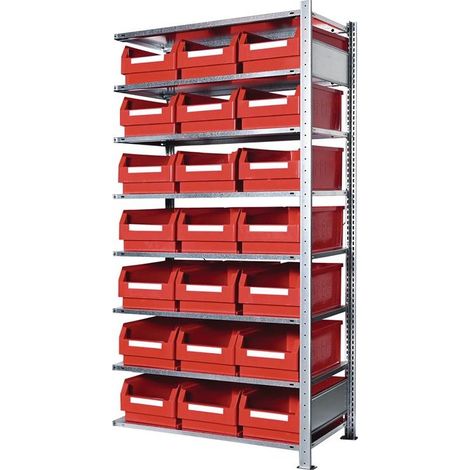 Steckregal H2000xB1000xT500mm Anbauregal 8 Stahlböden 21 x Gr. 2 rot