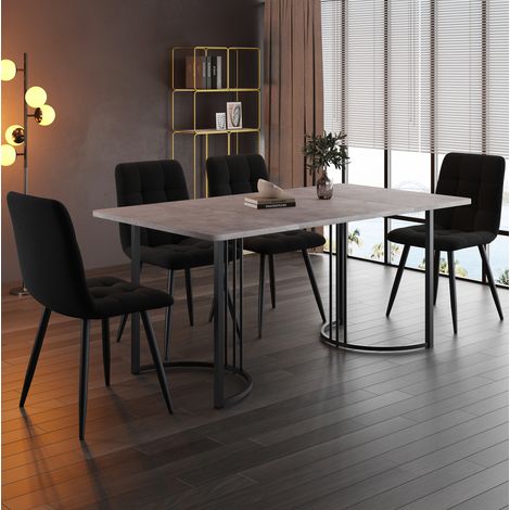 Tisch Esstisch Essgruppe 140x80 MDF grau funfteilig OKMYHOME (1/4)