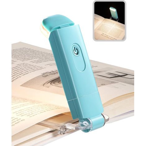 Lampe de lecture rechargeable USB avec pince à livres, blanc chaud, 2 niveaux de luminosité, 350 réglable, pliable et portable (37 g), idéale pour lire au lit ou en voyage (vert). (1/5)